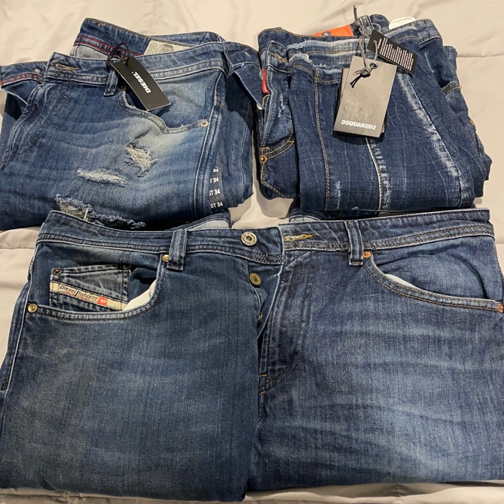 Designer Mens Jeans Bundle D2 Jeans Dsquared2, 3 pairs diesel